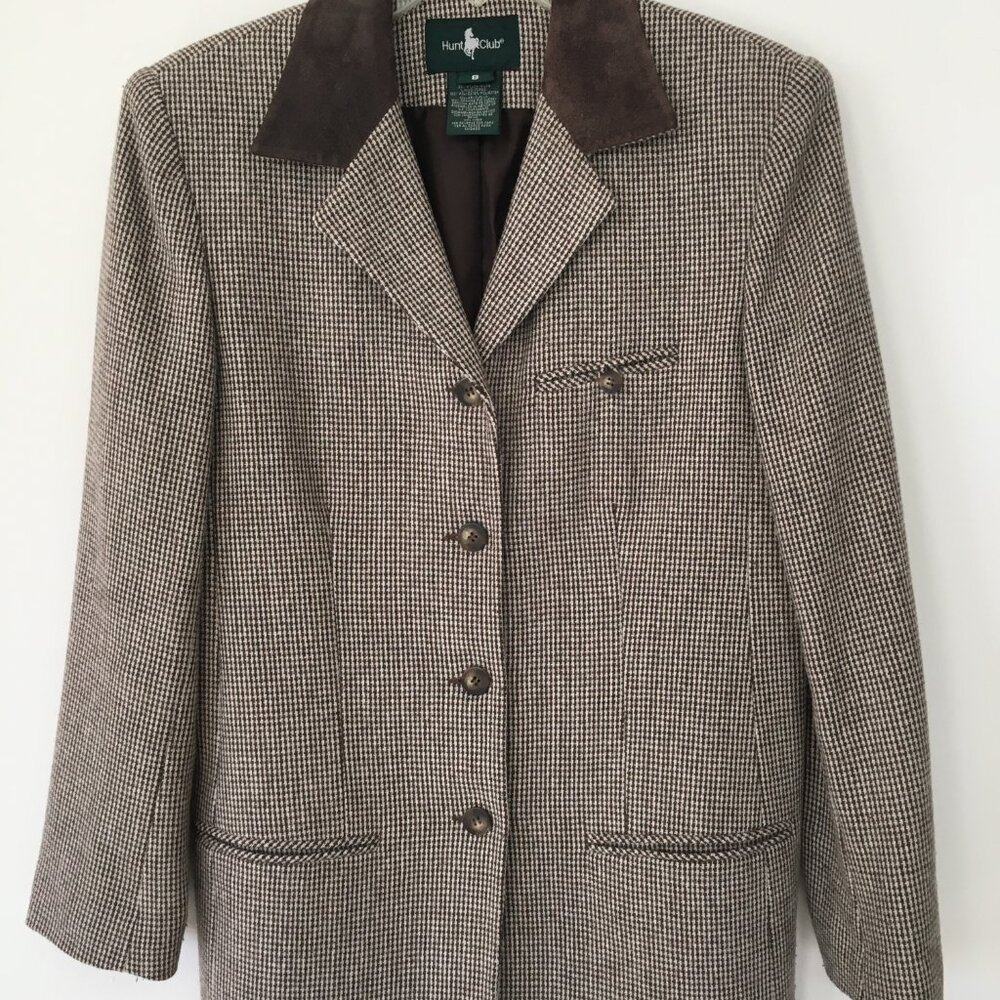 Women's Tweed Wool Blend  Blazer Hunt Club Long  Sport Coat Jacket Hunting